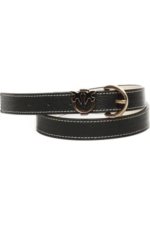 Pinko Accessoires, Dames, Zwart, L, Zwarte Smalle Riem met Metalen Details