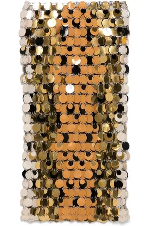 Paco rabanne Rokken, Dames, Geel, S, Pailletten, Gouden Ketting Pailletten Gelaagde Rok