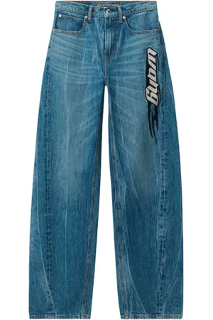 Alexander Wang Jeans, Dames, Blauw, W26, Denim, Denim Wide Leg Jeans met Logo