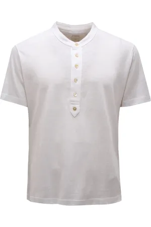 ELEVENTY Tops, Heren, Wit, M, Linnen, Linnenmix Serafino Stijl Shirt