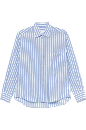 Xacus Blouses & Shirts, Dames, Blauw, M, Katoen, Elegante Bianco E Blu Overhemd