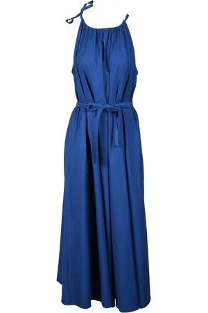 Max Mara Kleedjes, Dames, Blauw, L, Katoen, Katoenen jurk met riem en zakken