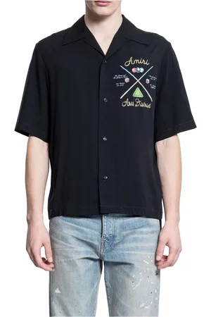 AMIRI Overhemden, Heren, Zwart, S, Pool Cue Bowling Shirt met Grafische Prints