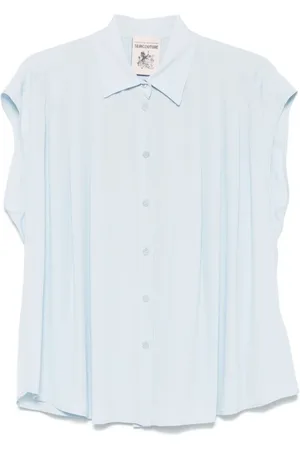 SEMICOUTURE Blouses & Shirts, Dames, Blauw, S, Elegante Celeste Zijden Blouse