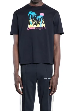 Palm Angels Tops, Heren, Zwart, XL, Brandende Oasis Slim Tee Multicolor