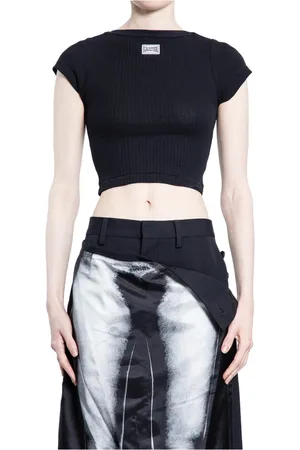 Jean Paul Gaultier Tops, Dames, Zwart, M, Katoen, Zwarte Baby Tee met Patch