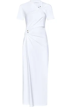 Paco rabanne Kleedjes, Dames, Wit, M, Katoen, Witte Jurk met Piercing Details