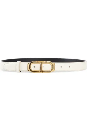 Tom Ford Accessoires, Dames, Wit, 80 CM, Gestempeld krokodillenleren riem met gouden gesp