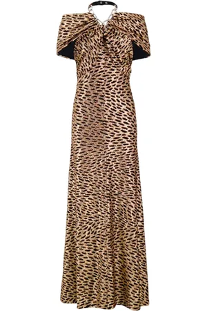 Paco rabanne Kleedjes, Dames, Veelkleurig, M, Dierenprint Kettingdetail Lange Jurk
