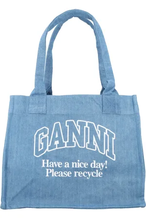 Ganni Tassen, Dames, Blauw, ONE Size, Denim, Denim Handtas met Voorborduurwerk