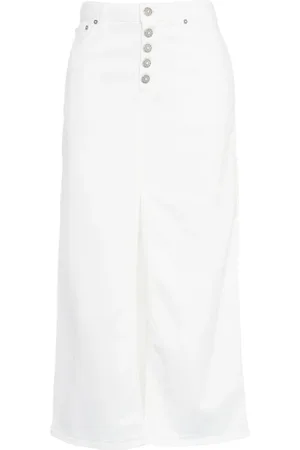 Dondup Rokken, Dames, Wit, W29, Denim, Denim Midi Rok met Knoopsluiting
