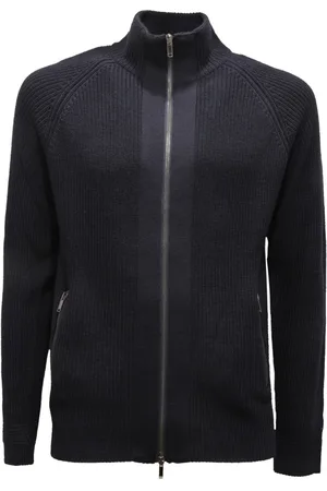 Daniele Fiesoli Truien, Heren, Blauw, M, Wol, Wollen Cardigan Sweater Met Volledige Rits
