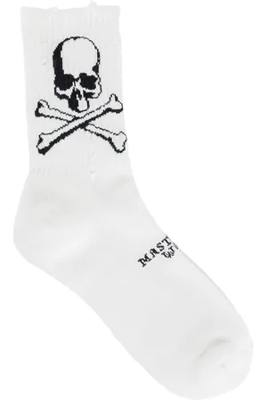 MASTERMIND Ondergoed, Heren, Wit, M, Katoen, Geribbelde Katoenen Sokken met Skull Jacquard