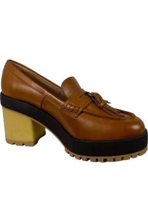 Hogan Schoenen, Dames, Bruin, 36 EU, Leer, Groene rubberen hak loafer schoenen