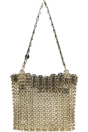 Paco rabanne Tassen, Dames, Geel, ONE Size, Gouden Schoudertas met Logoed Ketting