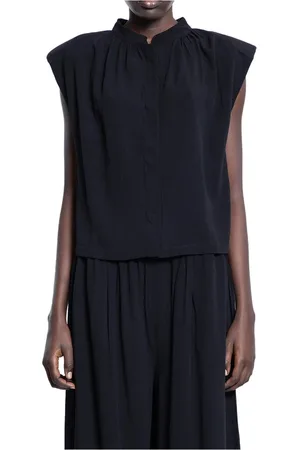 THOM KROM Blouses & Shirts, Dames, Zwart, S, Zwart Jersey Mandarin Kraag Vest