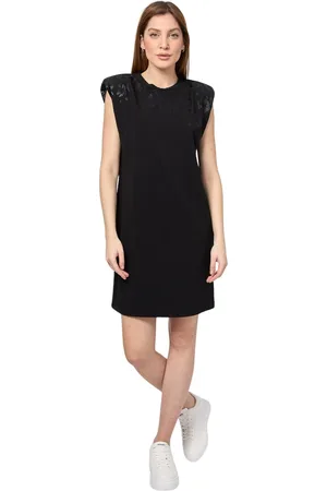 Emporio Armani Kleedjes, Dames, Zwart, XS, Katoen, Zwarte Korte Jurk met Metalen Afwerking