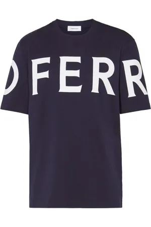 Salvatore Ferragamo Tops, Heren, Blauw, S, Katoen, Blauw T-shirt met Logo Print en Ronde Hals