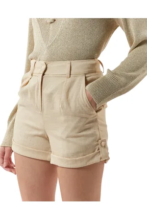 Silvian Heach Korte broeken, Dames, , M, Linnen, Shorts met hoge taille en omslag