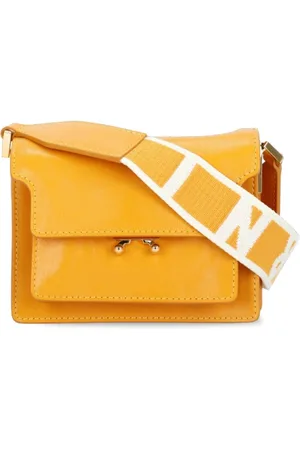 Marni Tassen, Dames, Oranje, ONE Size, Leer, Oranje Leren Schoudertas met Draaisluiting