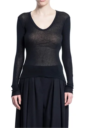 James Perse Truien, Dames, Zwart, XL, Rib Diepe V-hals Longsleeve T-shirt