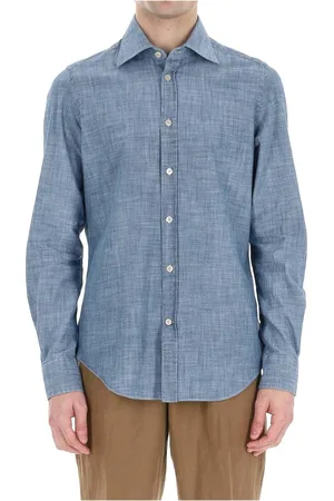ELEVENTY Overhemden, Heren, Blauw, XL, Linnen, Heldere Blauwe Linnen Overhemd