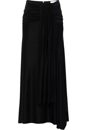 Paco rabanne Rokken, Dames, Zwart, XS, Zwarte Midi Rok met Gedrapeerde Taille