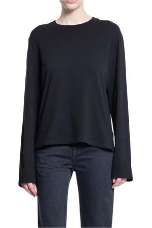 AGOLDE Tops, Dames, Zwart, M, Katoen, Zwart Katoenen Gebreide Ronde Hals T-shirt