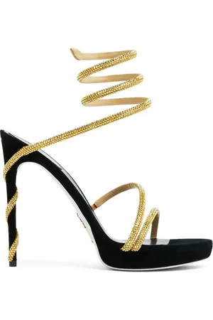 RENE CAOVILLA Schoenen, Dames, Zwart, 39 1/2 EU, Gouden Strappy Sandalen