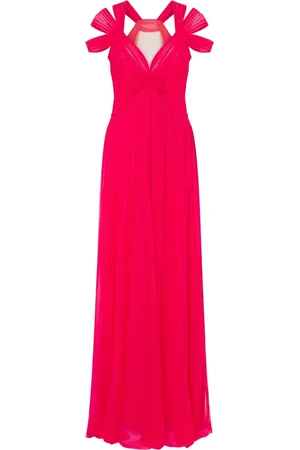 Alberta Ferretti Kleedjes, Dames, Roze, S, Framboosroze V-hals Jurk