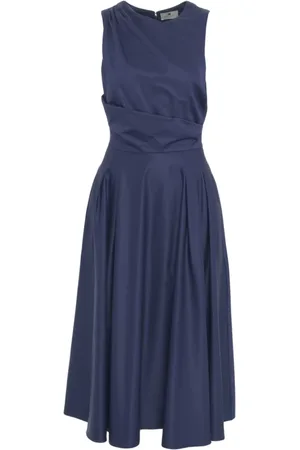 Elisabetta Franchi Kleedjes, Dames, Blauw, M, Blauwe Midi Jurk Mouwloos Ronde Hals