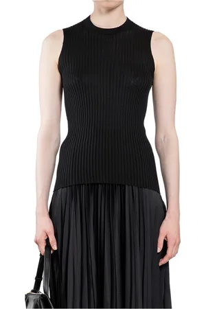 Jil Sander Tops, Dames, Zwart, S, Geribbeld Zwart Zijden Mouwloze Top