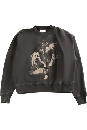 OFF-WHITE Sweatshirts & Hoodies, Heren, Zwart, L, Zwarte Crew Neck Sweater met Fotoprint