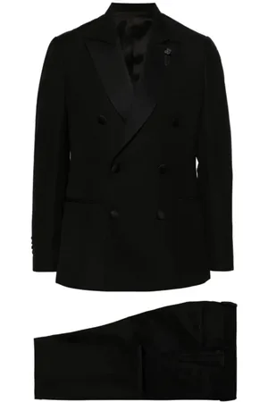 LARDINI Pakken, Heren, Zwart, 3Xl, Wol, Double-Breasted Jurk met Logo Pin