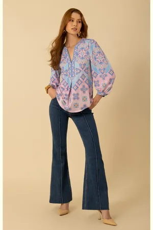 Hale Bob Blouses & Shirts, Dames, Veelkleurig, M, Blauwe Kataleya Blouse