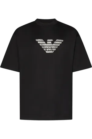 Emporio Armani Tops, Heren, Zwart, L, Katoen, Zwart Eagle Logo Oversized T-shirt