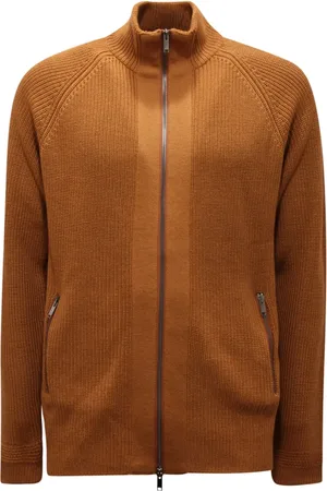 Daniele Fiesoli Truien, Heren, Bruin, L, Wol, Wollen Cardigan Sweater Met Rits