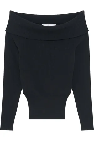 IRO Truien, Dames, Zwart, L, Geribbelde Off-the-Shoulder Trui