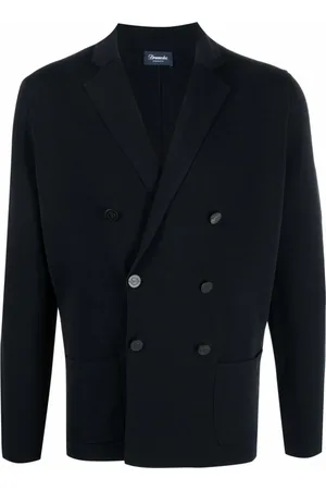 DRUMOHR Jassen, Heren, Blauw, M, Katoen, Blauwe Double-Breasted Blazer Buitenkleding