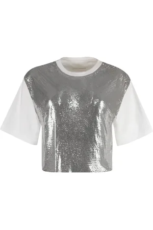 Paco rabanne Tops, Dames, Wit, M, Katoen, Pailletversierd katoenen T-shirt