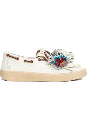 Elena Iachi Schoenen, Dames, Wit, 39 EU, Witte leren loafers met kleurrijke kwastjes