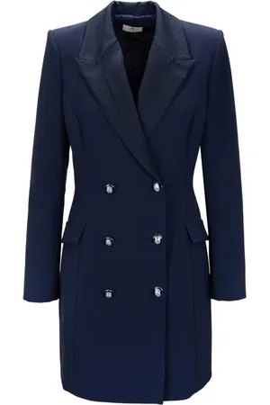 Elisabetta Franchi Jassen, Dames, Blauw, L, Korte double-breasted jasjurk