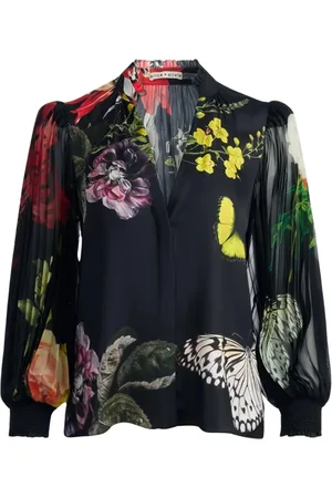 ALICE+OLIVIA Blouses & Shirts, Dames, Veelkleurig, S, Satijn, Satin Finish V-Neck Balloon Sleeve Shirt
