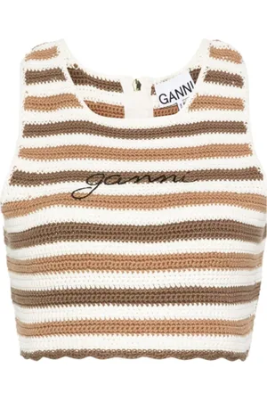 Ganni Truien, Dames, Bruin, S, Katoen, Geborduurde Crop Top