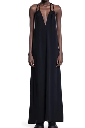 THOM KROM Kleedjes, Dames, Zwart, L, Zwart Viscose Jersey Diepe V-Hals Jurk