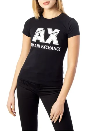 Armani Exchange Tops, Dames, Zwart, S, Katoen, Zwart Katoenen Dames T-Shirt Lente/Zomer
