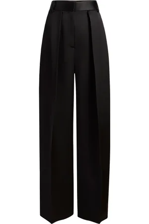 Khaite Broeken, Dames, Zwart, XS, Satijn, Wijde Pijpen High-Waisted Broek