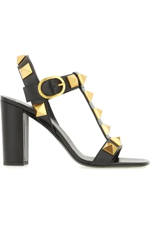 VALENTINO GARAVANI Schoenen, Dames, Zwart, 35 1/2 EU, Leer, Zwarte Romeinse Stud Sandalen