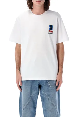 J.W.Anderson Tops, Heren, Wit, XL, Katoen, T-shirt met Vensterborduursel