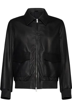 LARDINI Jassen, Heren, Zwart, L, Leer, Zwart Lamsleer Glad Nerf Lederen Jas